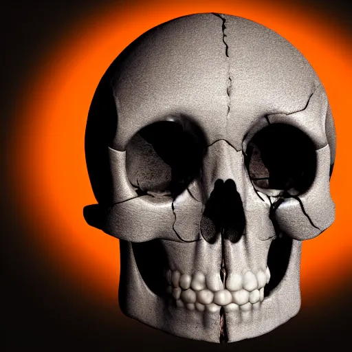 Image similar to real human skull with circular orange light electronic eyes in eye holes