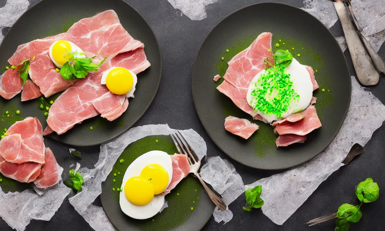 Prompt: Green eggs and ham, food photography, michelin star, 8k,