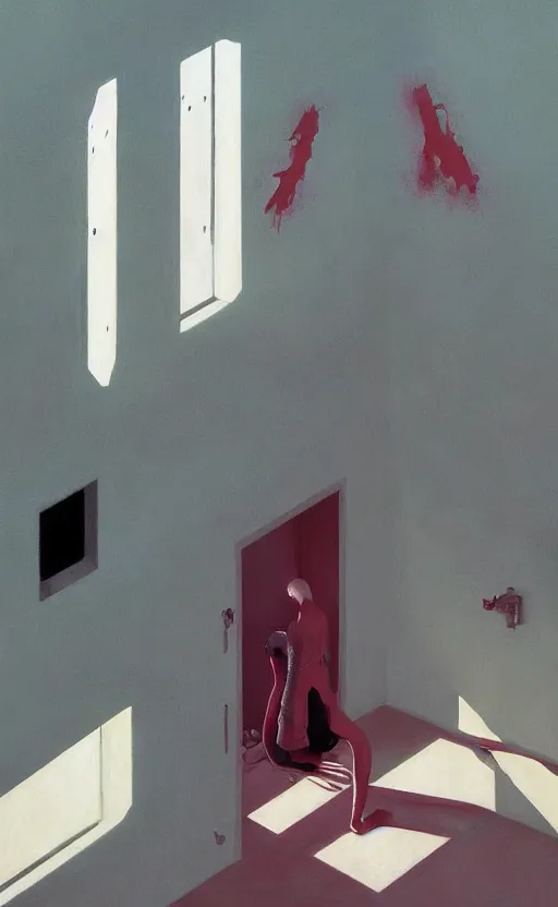 Image similar to Inside a prison cell, very coherent, painted by Edward Hopper, Wayne Barlowe, painted by James Gilleard, airbrush, art by JamesJean