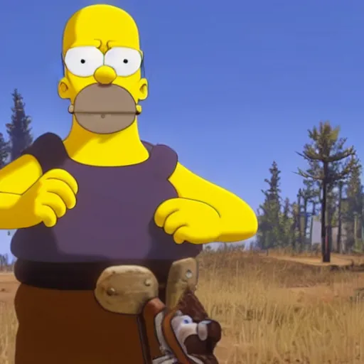 Image similar to homer simpson in red dead redemption 2