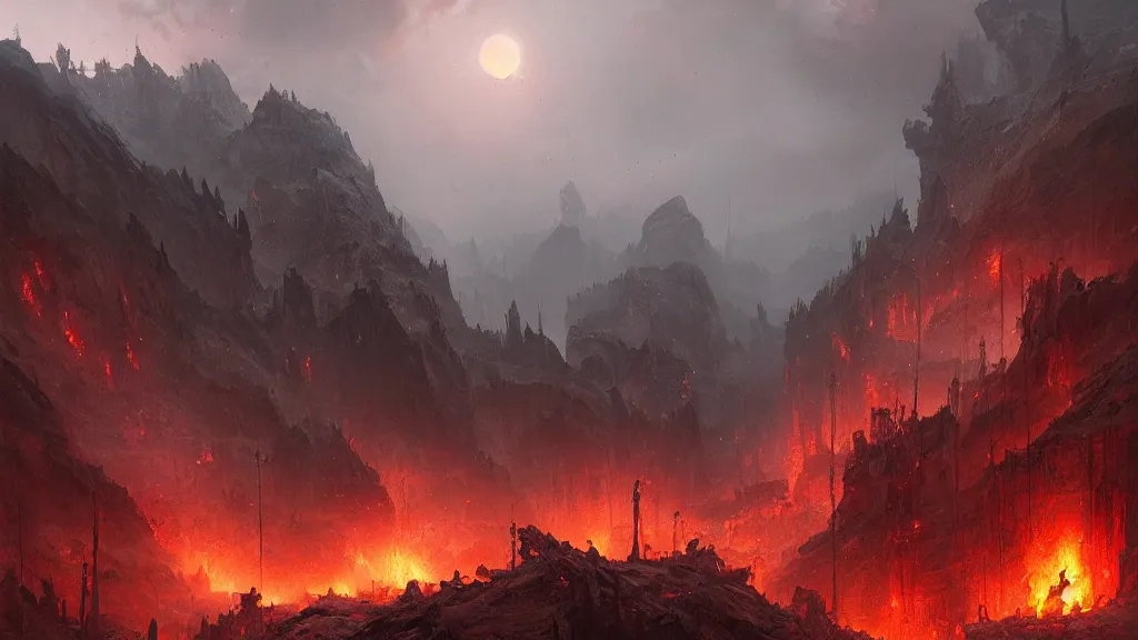 Prompt: stunning landscape of hell by greg rutkowski and wlop