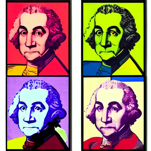 Image similar to george washington's portrait in the style of cubism and andy warhol, pop art, 4 panel, high definition, realistic surrealism