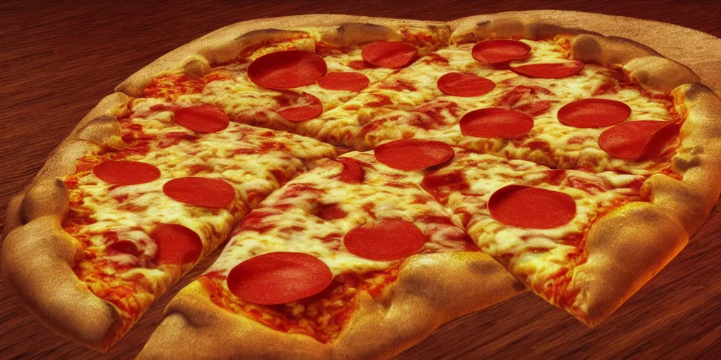 Image similar to an illustration of a slice of pizza, 3 d, cartoon, photographic filter, unreal engine 5, realistic, hyperdetailed, 8 k, cinematic, volumetric lighting, very realistic effect, hd, hdr, 4 k, sharp focus, octane render, ultra detailed, high resolution, trending on artstation in the style of albert dros glowing rich colors powerful imagery