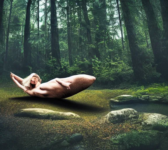 Image similar to a never before seen creature, floating in a forest, stunning photography, ambient light, 8k