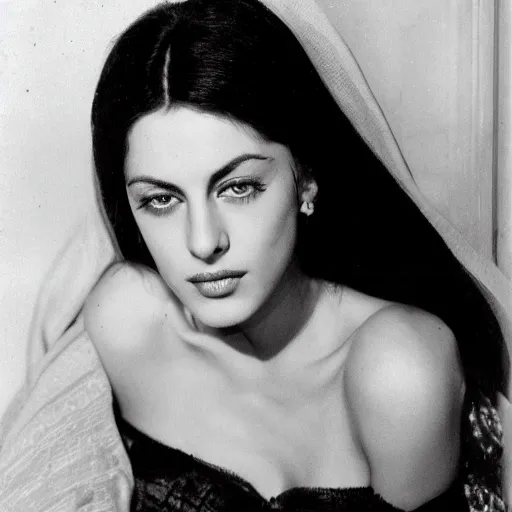 Prompt: young arab Monica Belluci, blue eyes