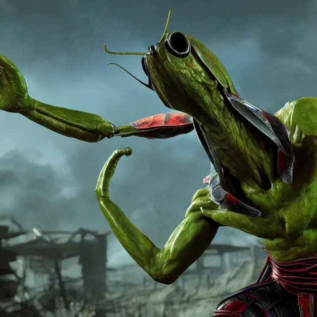 Image similar to praying mantis in mortal kombat, fighter, 3 d videogame render, 4 k