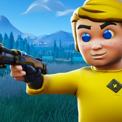 Image similar to vault boy in fortnite, promotional poster, 3d, ultra realistic, insanely detailed, photorealistic, 4k