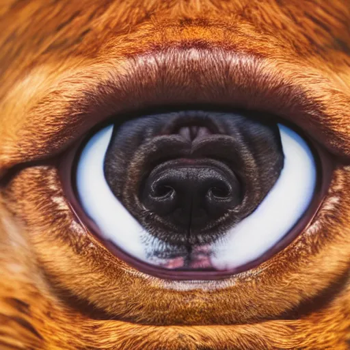 Image similar to closeup photo of a dog with human eyes, 4 k