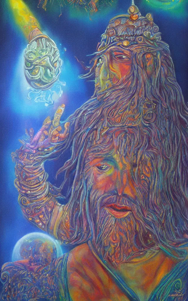 Prompt: the god of the lunar mythos lunar deity, award winning oil painting, iridescent colors