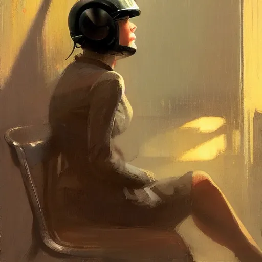 Image similar to rachael in vr helmet sitting next to deckard from bladerunner by jeremy mann and edward hopper