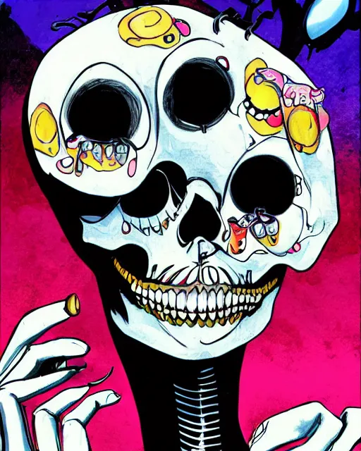 Image similar to a surrealistic head and shoulder painting of a gorgeous female skeleton with cat eyeballs and lipstick and hoodie, in the style of will eisner, digital art, detailed masterpiece