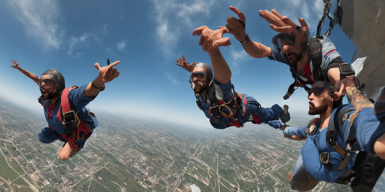 Image similar to Jesus taking a selfie while skydiving, gta artstyle, hyperdetailed, artstation, accurate, octane render, 8k