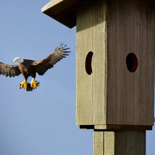 Image similar to tony hawk as an eagle in a birdhouse hyperrealism photo - realistic photography 8 k