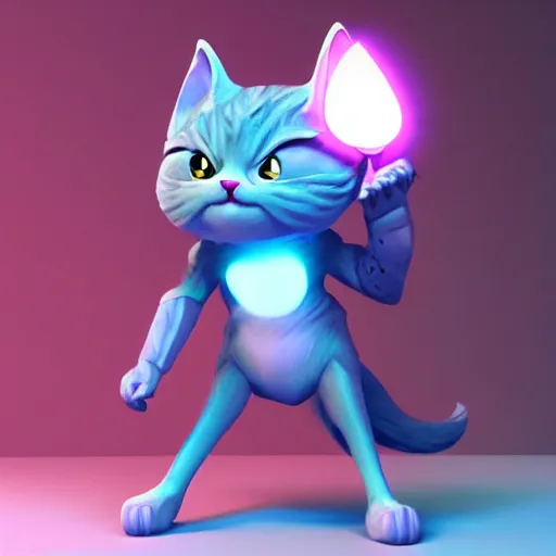 Image similar to super cute fantasy cat warrior 3D concept art by beeple and Raffaello Sanzi, anthropomorphic, glowing effect, ornate, dynamic, centered, sharp focus, beautiful detailed, face very realistic, Game Art!!, hyper detailed, no background, cartoon, cinematic, raytrace, Trend on artstation, C4D