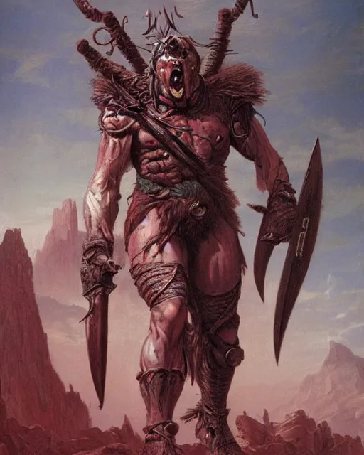 Prompt: an orc warrior by Thomas Cole and Wayne Barlowe