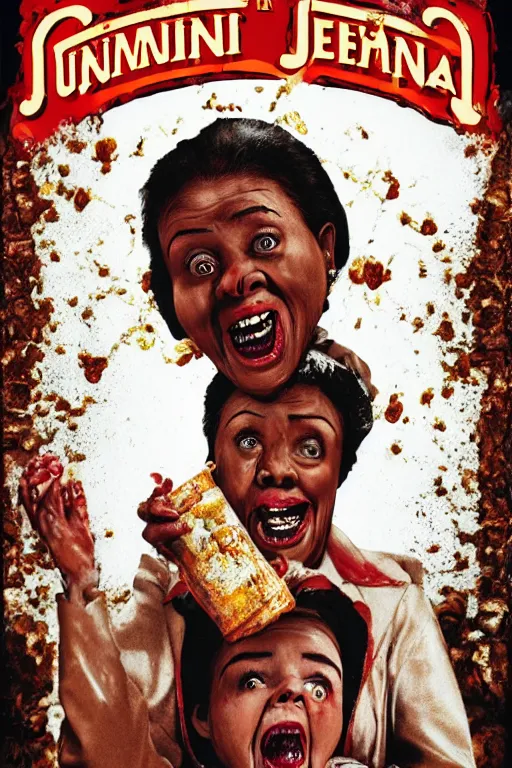Image similar to aunt jemima covered in maple syrup horror movie cinematic