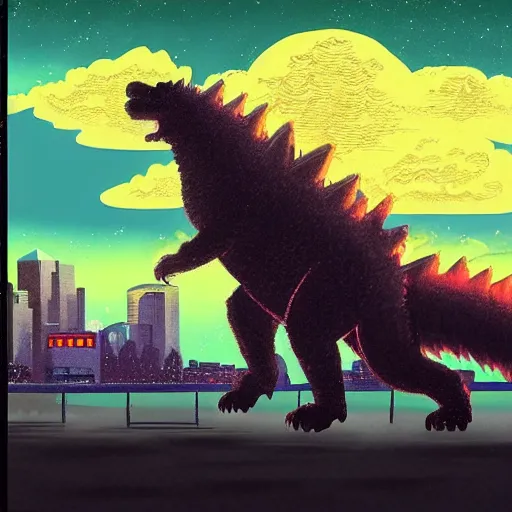 a chow chow fighting godzilla in night time tokyo in | Stable Diffusion ...