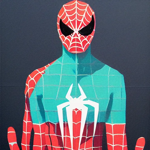 Image similar to Spiderman painting by Sachin Teng, asymmetrical, Organic Painting , Hard Light and long shadows, Matte Painting, geometric shapes, hard edges, graffiti, street art:2 by Sachin Teng:4