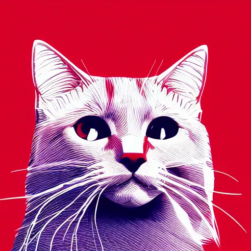 Image similar to orange to red gradient low poly art of cat connecting lines