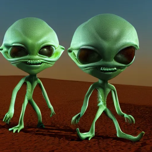 Prompt: a 3 d render of alien beings that destroy the earth