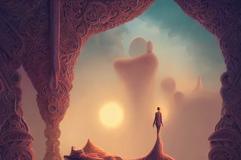 Image similar to dreams of infinity, moody : : wes anderson, roger dean, sophie anderson, esao andrews : : ornate, dynamic, particulate, intricate, elegant, highly detailed, rule of third, artstation, smooth, sharp focus, octane render, 3 d