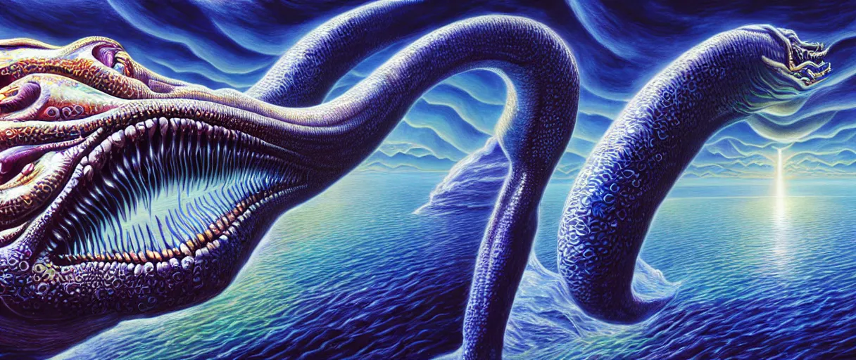 Prompt: hyperrealistic very intricate pearlescent leviathan swallowing the earth digital painting concept art salvador dali alex grey cinematic soft glow lighting high angle hd 8k sharp shallow depth of field