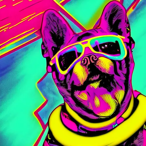 Prompt: Rad Dog Neon Surf aesthetic, Liminal space in outer space