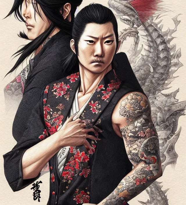 Image similar to *! yakuza ab 2 3 de in tokyo _ 1 7 th century _ portrait | fantasy | highly detailed | trending on artstation | sharp focus : art by artgerm, greg rutkowsky, magali villeneuve, ayami kojima, amano