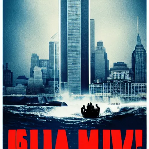 Image similar to 9/11 movie poster in the style of Jaws