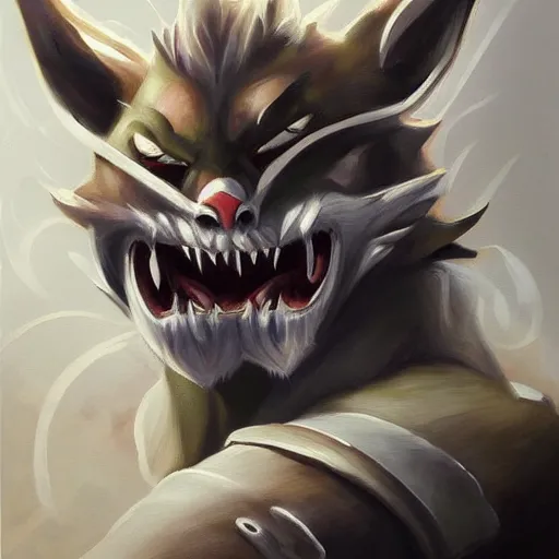 Image similar to a painting of rengar from league of legends