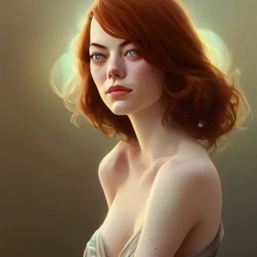 Image similar to beautiful natural mixture of Emma Stone and Emma Roberts, intricate, elegant, highly detailed, digital painting, artstation, concept art, smooth, sharp focus, illustration, art by artgerm and greg rutkowski and alphonse mucha and loish and WLOP