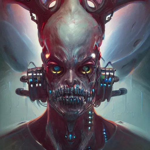 Prompt: portrait of a demonic cybernetic duke of hell, cyberpunk concept art by pete mohrbacher and seb mckinnon and beksinski and josan gonzales, digital art, highly detailed, intricate, sci-fi, sharp focus, Trending on Artstation HQ, deviantart, unreal engine 5, 4K UHD image