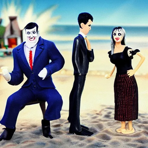 Prompt: the Munsters on a sunny beach, sharp focus, photorealistic, ultra detailed
