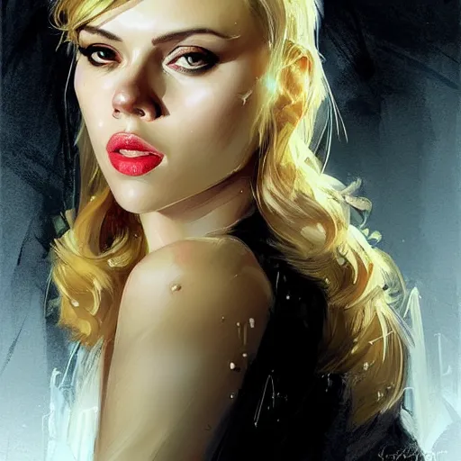 Prompt: scarface played by scarlett johansson, face portrait, hd shot, digital portrait, elegant, beautiful, fantasy art, artstation, comic style, by artgerm, guy denning, jakub rozalski, magali villeneuve and charlie bowater