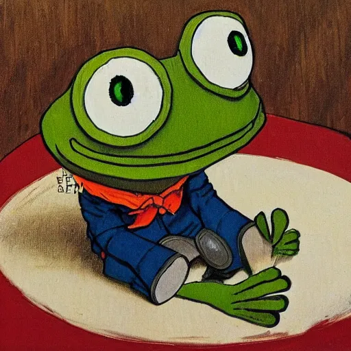 Image similar to pepe the frog at school by norman rockwell