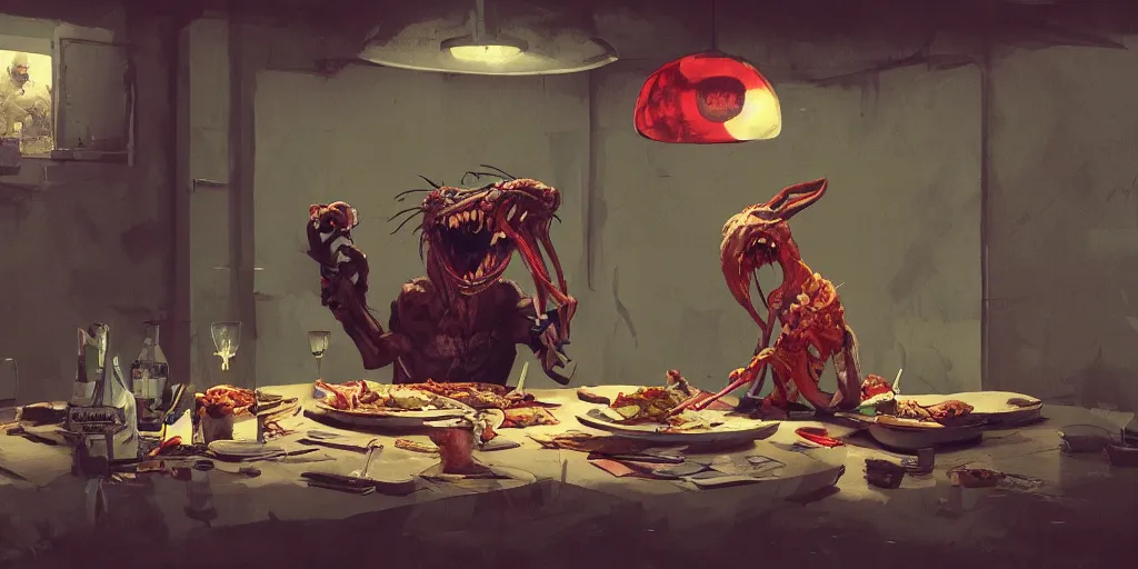 Image similar to cartoonish iggy pop eating dinner, vivid colors, character sheet, fine details, concept design, contrast, kim jung gi, greg rutkowski, trending on artstation, 8 k, full body, turnaround, front view, back view, ultra wide angle