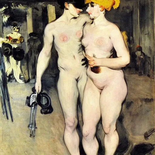 Image similar to cyborgs by edouard manet