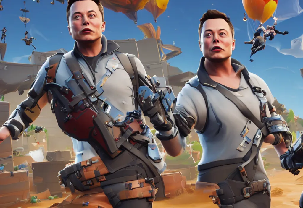 Image similar to elon musk as a fortnite character, cinematic, detailed