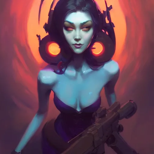 Image similar to a beautiful portrait of a beautiful widowmaker, art by pete mohrbacher and guweiz and ilya kuvshinov, digital art, highly detailed, intricate, sharp focus, trending on artstation hq, deviantart, unreal engine 5, 4 k uhd image