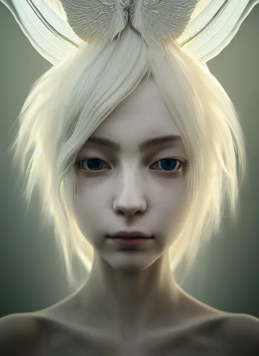 Prompt: symmetry!! cancer!! female portrait, beautiful, detailed white long hair, elf ears, wings, intricate hidden face mask, melting, complex 3 d render by ilya kuvshinov, alphonse mucha, ryohei hase, dramatic lighting, intricate, highly detailed, final fantasy, sharp focus, luminous, unreal engine 5 rendered, blender, deviant