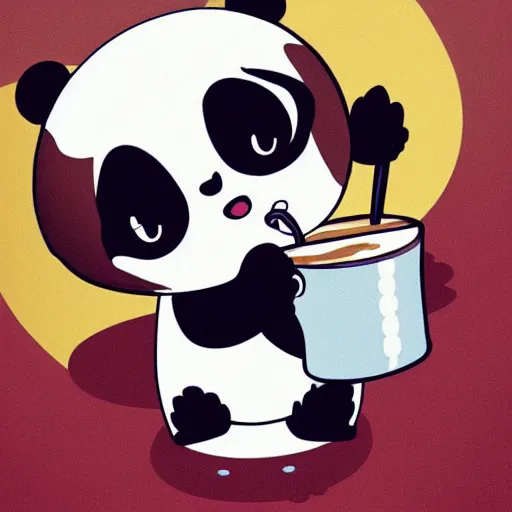 Image similar to Panda drinking a latte, cute anime style