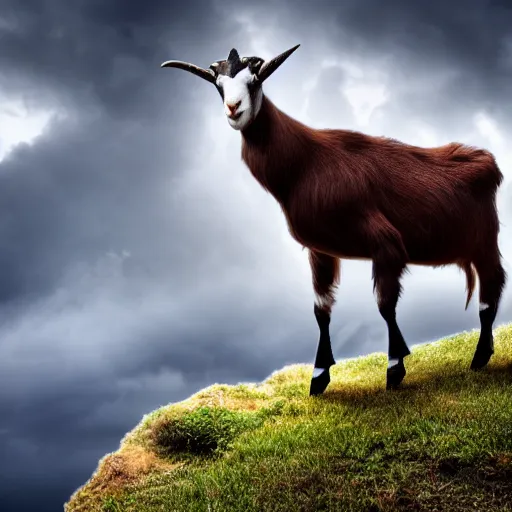 Image similar to a goat standing on a storm cloud