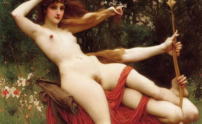 Image similar to lady godiva by bouguereau, mucha, waterhouse