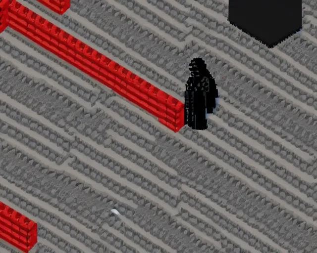 Prompt: darth vader in gta 2, game screenshot, ps 2, topdown, pixelart