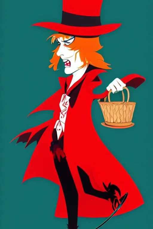 Prompt: little red riding hood as hatter by sho murase