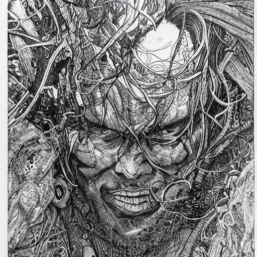 Image similar to Gigachad, by Q Hayashida, high quality, intricate line work, pen and ink