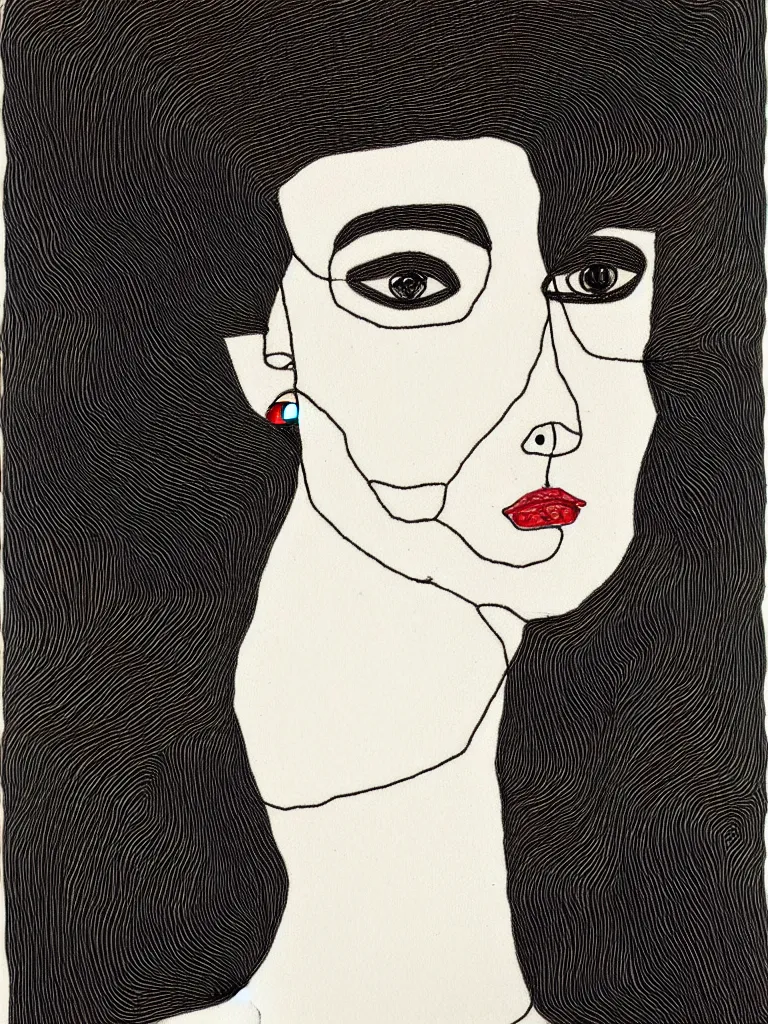 Prompt: beautiful elegant female portrait, black wire art, inspired by single line drawings from egon schiele, the bauhaus, henri matisse.