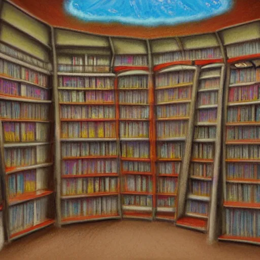 Prompt: peaceful library of the future, concept art, pastel painting