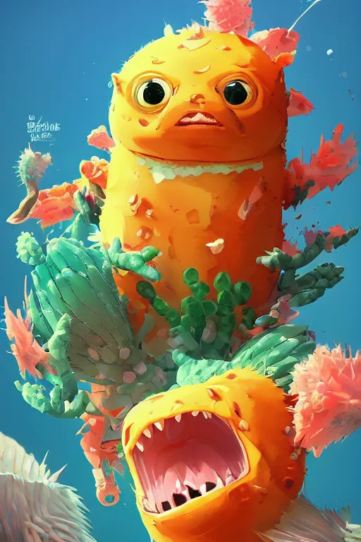 Image similar to 3 d render creature animal sushi cristal very big eye roots cactus elemental flush of force nature micro world fluo fishscale, comics gta 5 cover, official fanart behance hd artstation by jesper ejsing, by rhads, makoto shinkai and lois van baarle, ilya kuvshinov, ossdraws