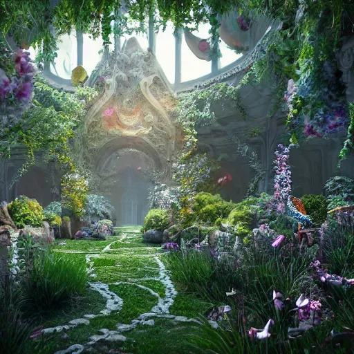 Image similar to ,inside a magical ethereal garden, highly detailed, 4k, HDR, award-winning, artstation, octane render